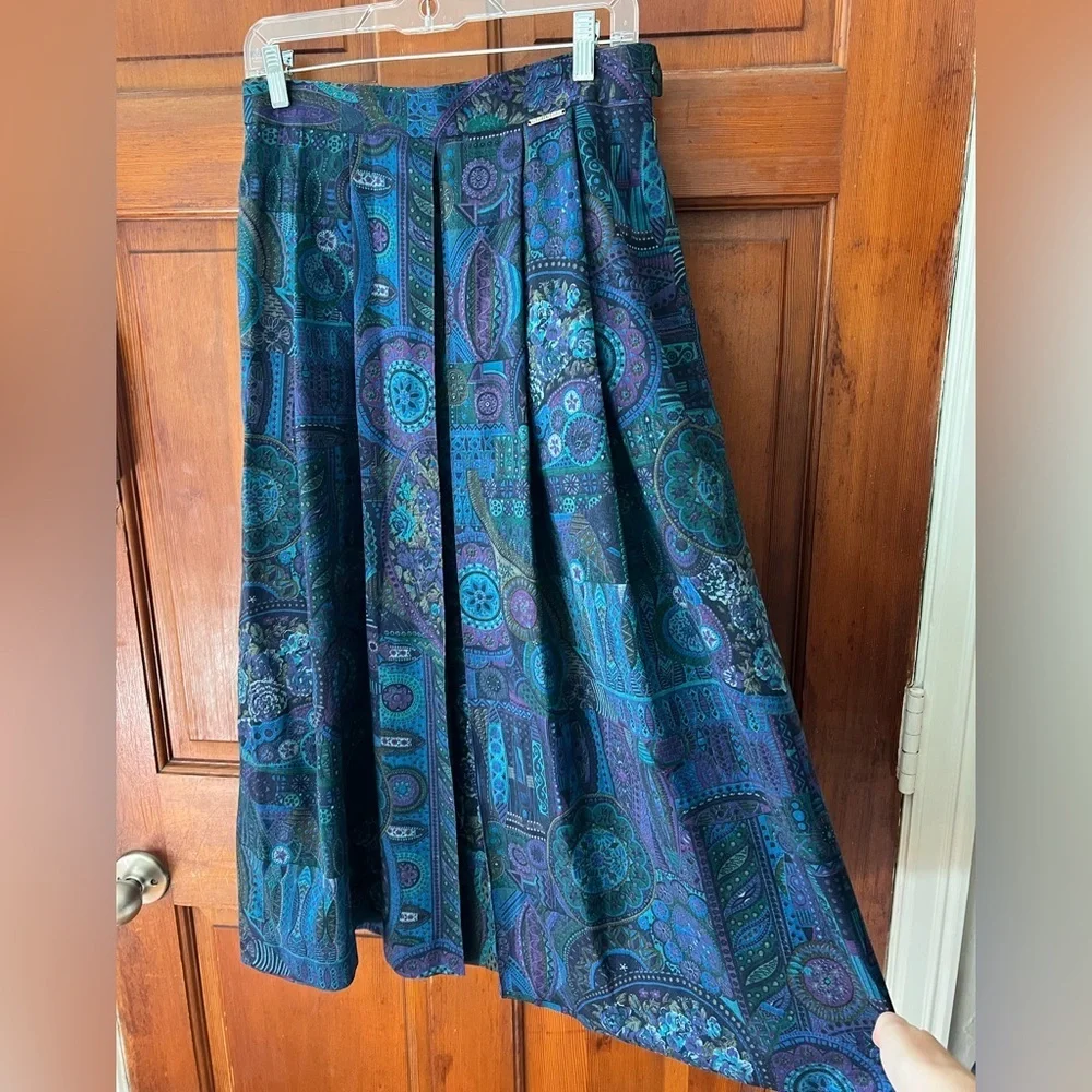Vintage Geiger Austria Midi Skirt 70s Tapestry Paisley High Waist Full Skirt M
